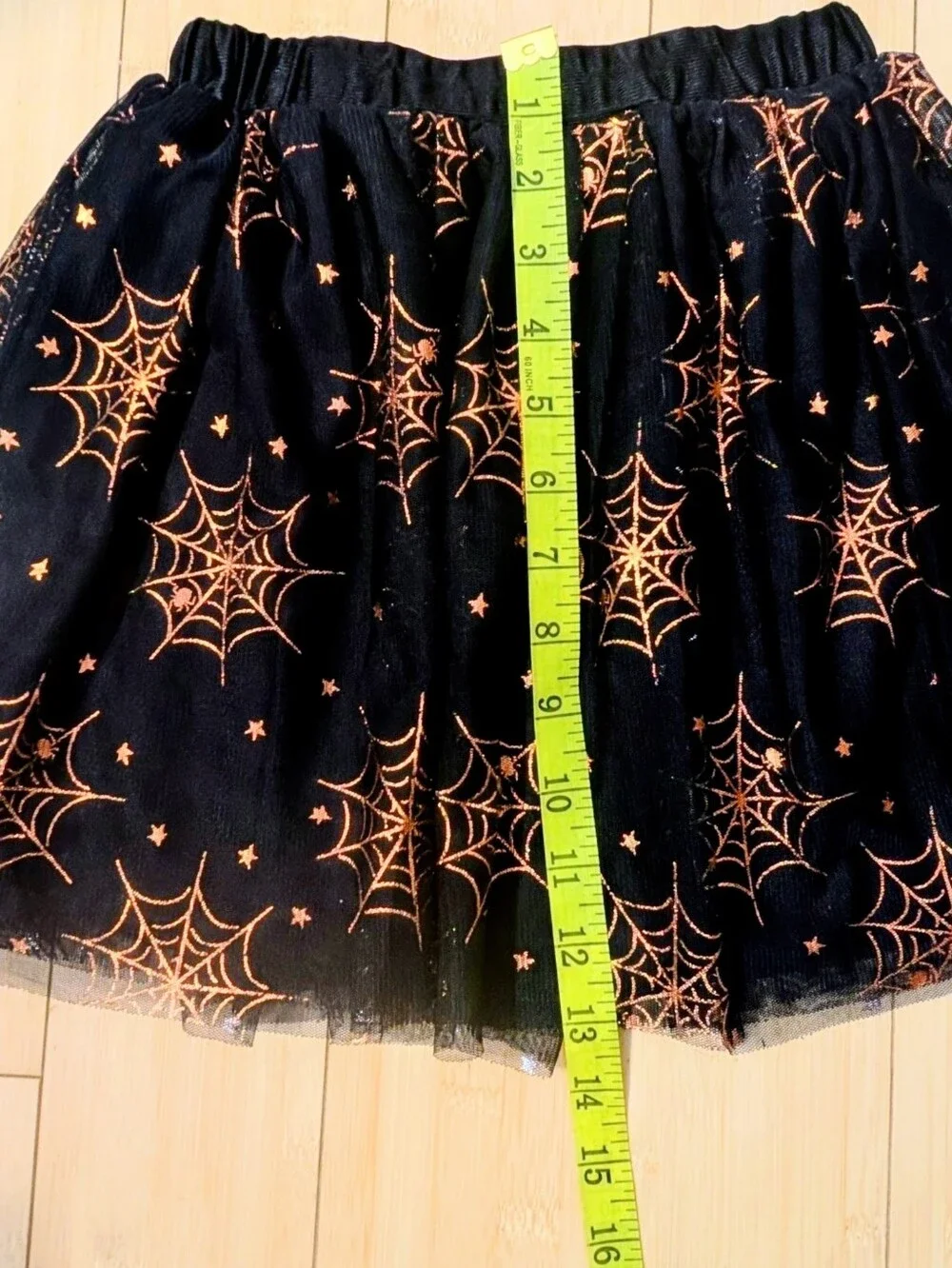 Wonder Nation Kids Black W/Orange Halloween Spiderweb Star Tulle Skirt- Sz 6-6X​